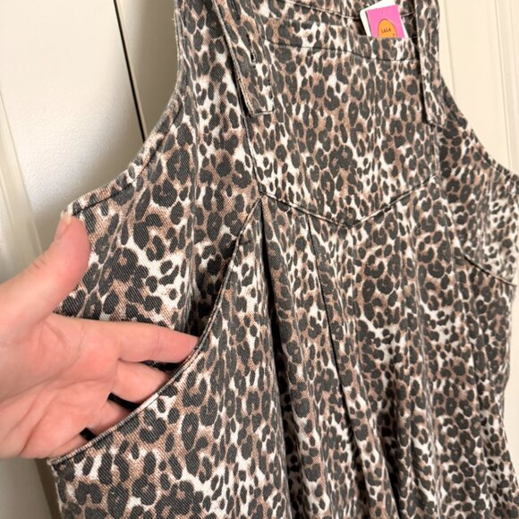 NWT Dressed in Lala Big Feelings Vintage Leopard Oversized Denim Overalls, XL - Picture 8 of 12